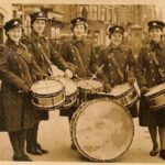 Evelyn in the WAAF band, playing the drums.
