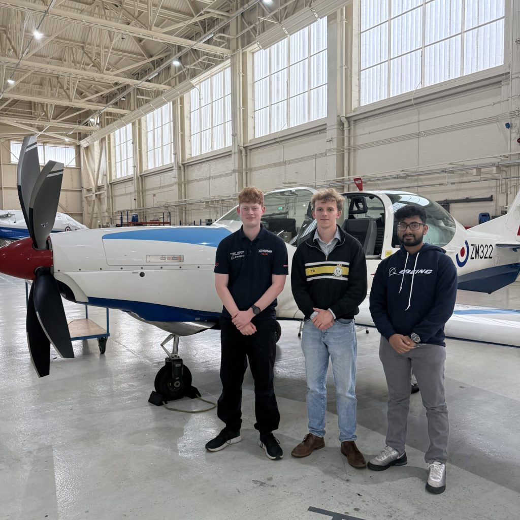 2025 Engineering Scholars, Tom Adam, Noah Barker and Steve Muringoth enjoying there experience thanks to Affinity Flying Training Services.